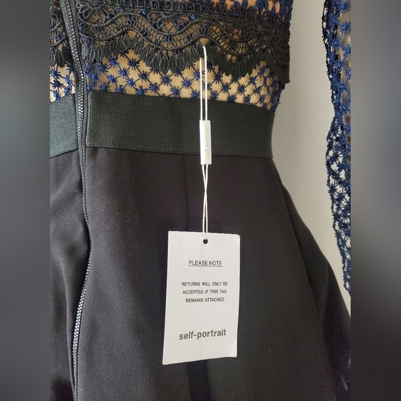 SELF- PORTRAIT NEW WITH TAGS! Bella lace trim navy and black dress. Size 2 - Picture 6 of 14